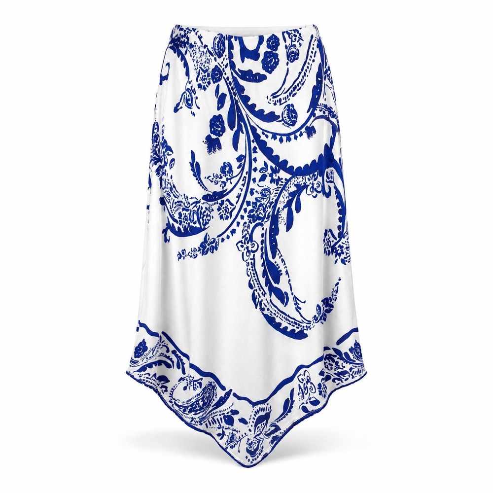 Anthropologie Maeve Skirt M Viscose Boho Blue White Paisley Coastal Chinoiserie